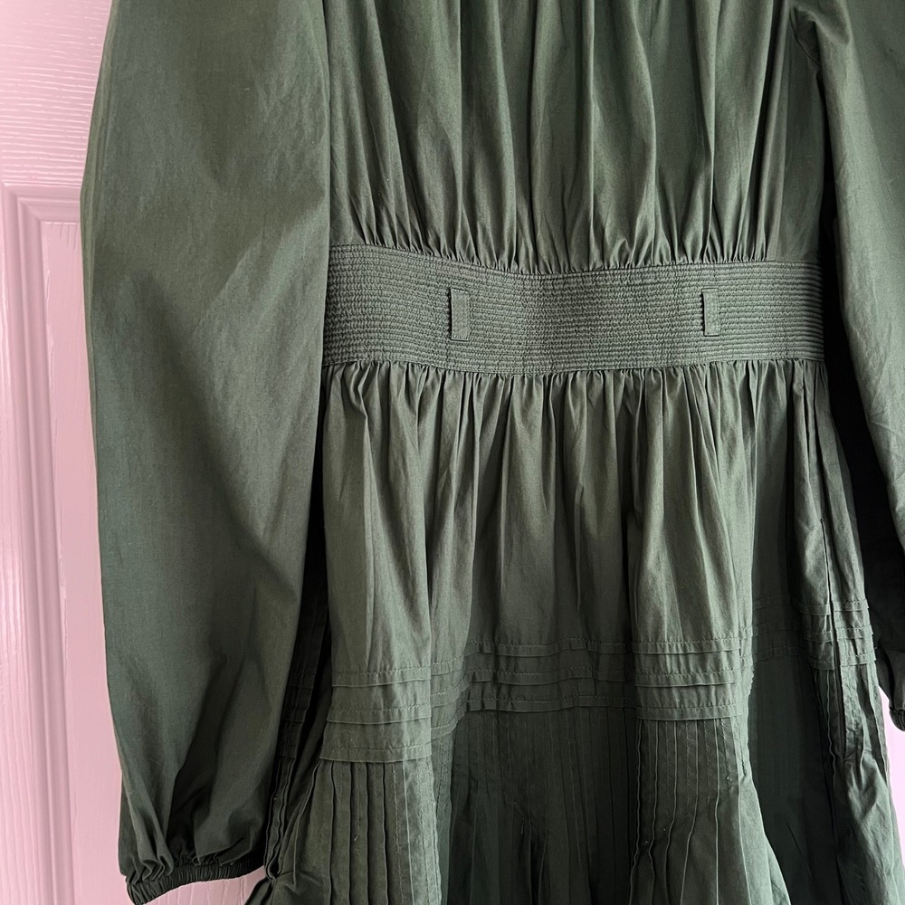 Ulla Johnson Green Rosalind Dress Cotton Tiered Pleated Long Sleeve Dress Size 2 - Picture 7 of 9
